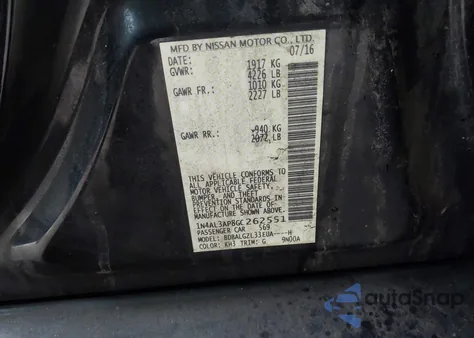 2016 Nissan Altima 2.5 S from USA, damaged, VIN 1N4AL3AP8GC262551